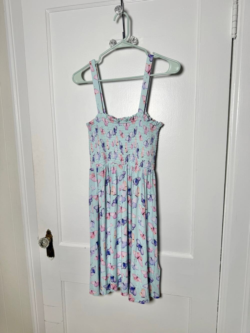 Posh peanut blue butterfly whimsy girly smocked bamboo dress size s/m